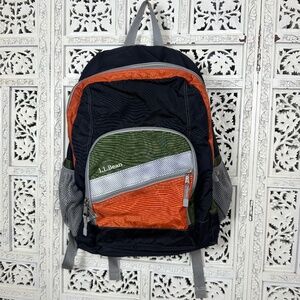 LL Bean Orange & Green Nylon Hiking Outwear Travel School Backpack